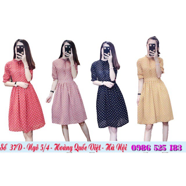 Bán sỉ Đầm xoè chấm bi Cổ xếp buộc nơ CC26 ❤️FREE SHIP❤️ PC02