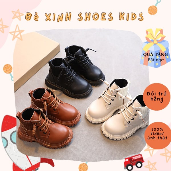 Bốt Boots Da Đế Mềm Giày Cao Cổ Martin Cho Bé Trai Bé Gái Cổ Bo Chun Bé Xinh Shoes Kids Thời Trang Cá Tính sz 22-30