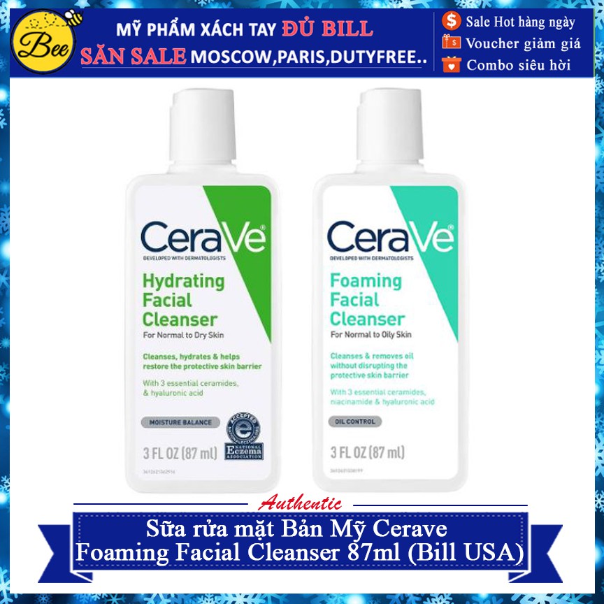 Sữa rửa mặt Bản Mỹ Cerave Foarming Facial Cleanser 87ml (Bill USA)