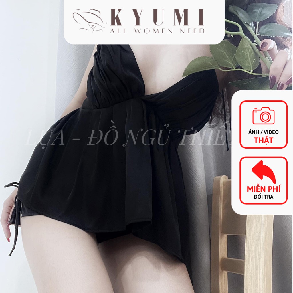 Đồ ngủ sexy đồ ngủ 2 dây xếp ly ngực cột nơ lưng KYUMI OFFICIAL, chất liệu lụa satin, freesize 40-65kg tùy chiều cao 031 | BigBuy360 - bigbuy360.vn