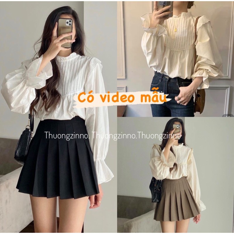 [Ảnh thật/Video Áo sơ mi nữ cánh tiên cách điệu áo sơ mi nữ tay bồng sang chảnh