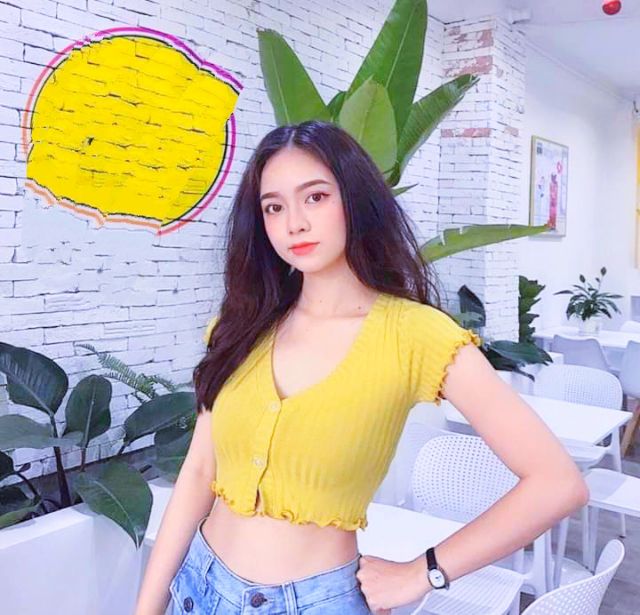 Áo Croptop Gân Cổ V Cuốn Biên Siêu Xinh Tuyết's House E11-1