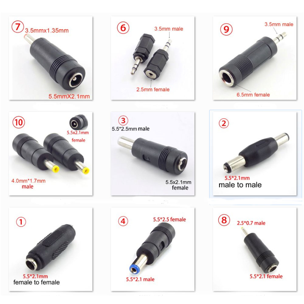 Bộ 5 Đầu Nối female Sang male dc 6.5mm 5.5 * 2.1mm 2.5mm 3.5mm 1.35mm vnk2