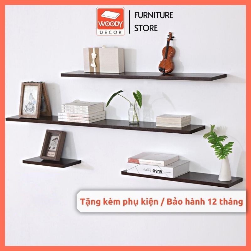 Kệ Gỗ Treo Tường Kệ Sách Thanh Ngang LOẠI 1 Gỗ Lõi Xanh Chống Ẩm Kèm Quà Tặng Woody Decor