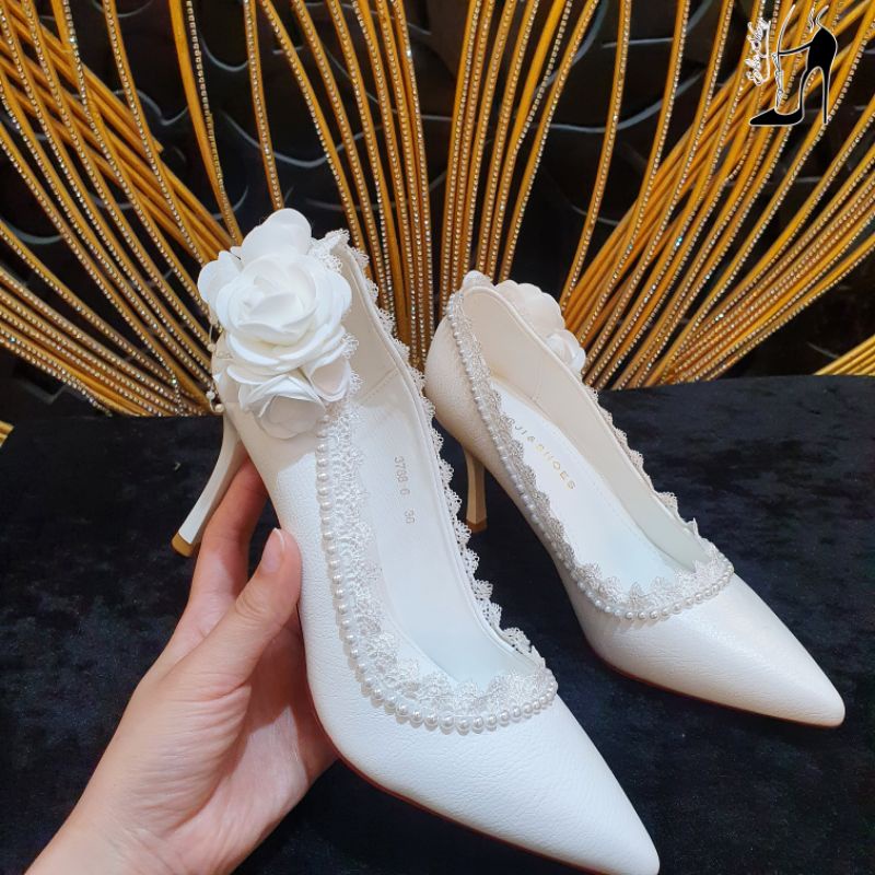 Giày Cưới Nữ Đẹp - Giày Chế Tác Handmade- Hoa Hồng Ngọc