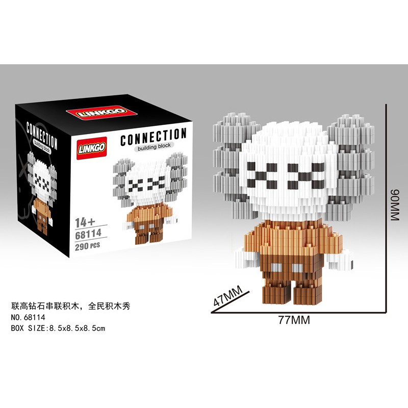 (size 9cm) lego linkgo đồ chơi 3D mô hình gấu kaws bearbrick dễ thương lắp ghép sáng tạo quà tặng sinh nhật bạn trai gái