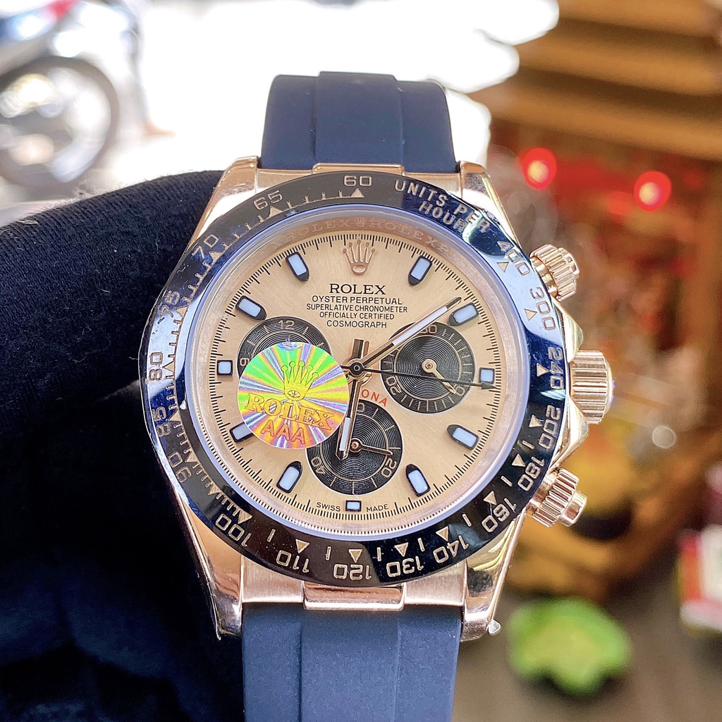 Đồng hồ Nam Rolex dây cao su máy nhật dòng cơ Automatic size 41mm măt vàng vỏ vàng gold