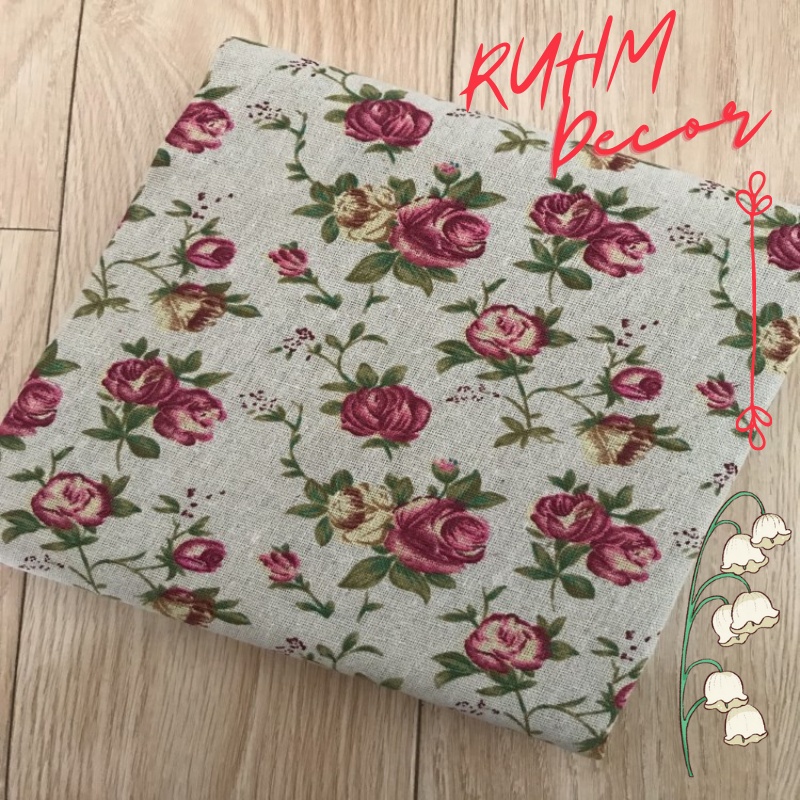 Vải bố canvas mỏng may khăn trải bàn décor trang trí nhà cửa họa tiết Hoa hồng nhí V-G04