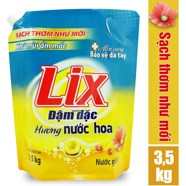 Nước Giặt Lix Hương Nước Hoa Túi 3.5Kg - Tẩy Sạch Cực Mạnh Vết Bẩn