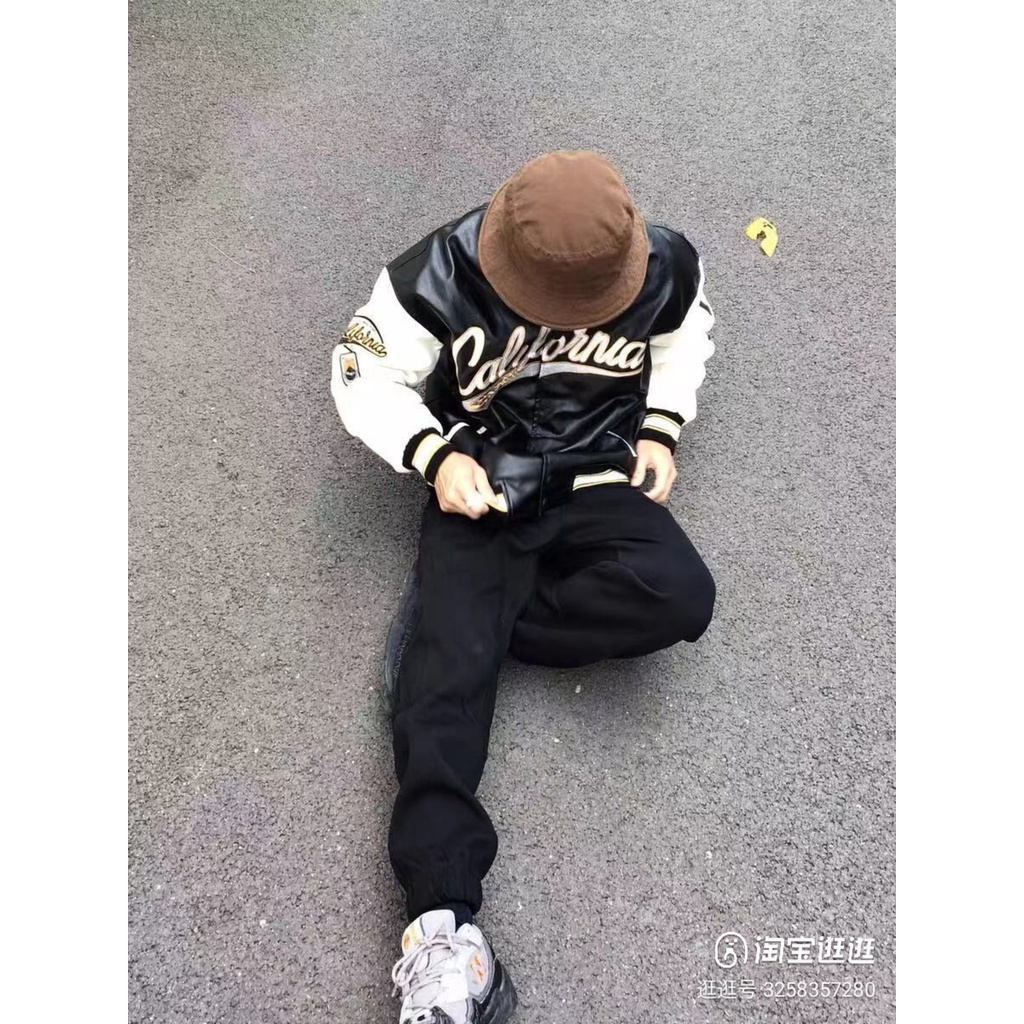 Áo khoác bomber da PU thêu chữ logo bóng chày màu cực độc unisex nam nữ hip hop