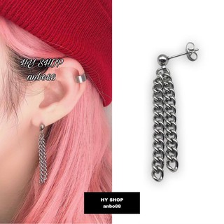 bông tai titan phối 2 dây xích cá tính - khuyên tai thép y tế unisex BTS không dị ứng