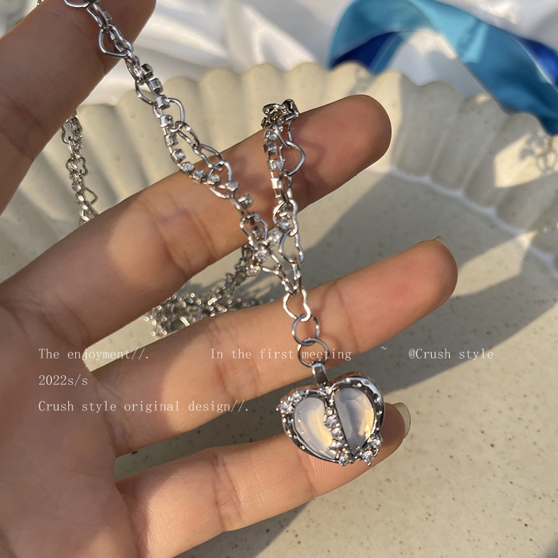 Vòng cổ Hai Lớp Đính Đá zircon Hình Trái Tim Sang Trọng Thanh Lịch