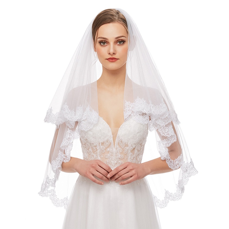 Mạng Che Mặt Phối Ren Kích Thước 60x80cm 23 62x31 49inch Cho Cô Dâu