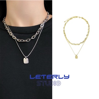  Dây Chuyền Hai Tầng Mặt Hình Vuông Phong Cách Hip Hop F326