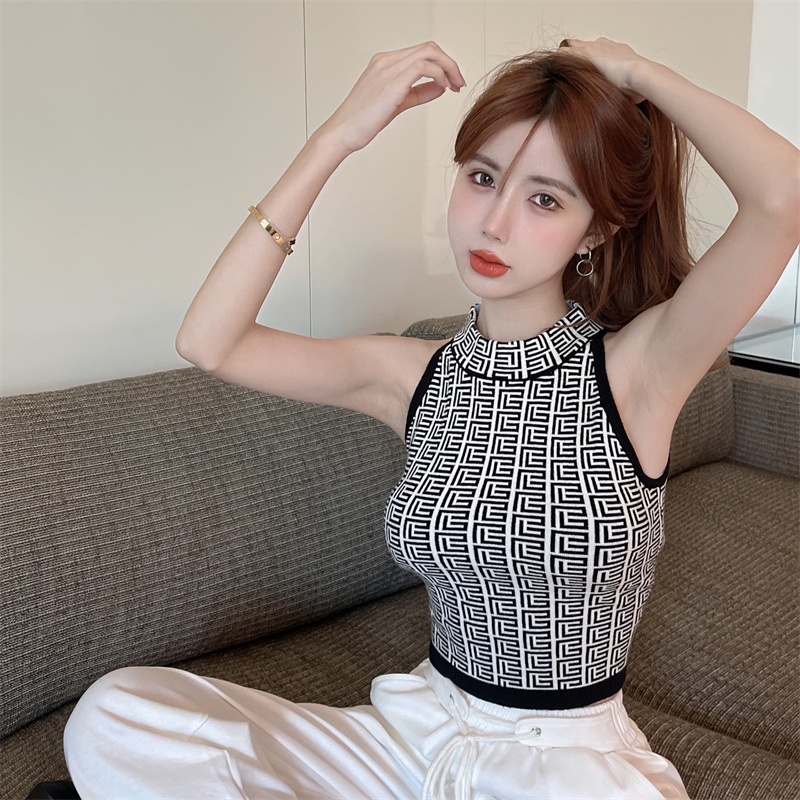 Áo ZHELIHANGFEI vải dệt kim không tay lưng cao quyến rũ thời trang cho nữ