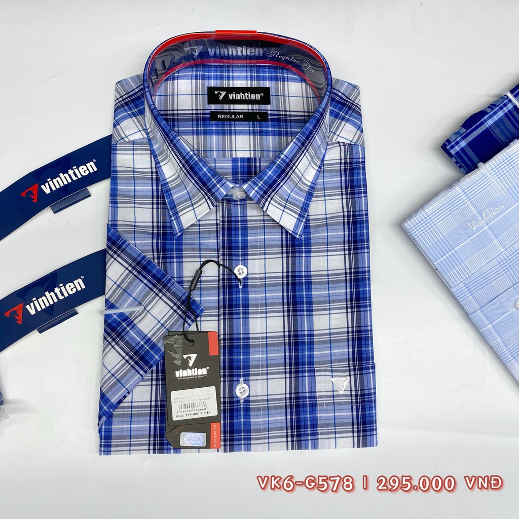 Áo Sơ Mi Ngắn Tay Sọc Caro Vạt Bầu Vĩnh Tiến 295 | BigBuy360 - bigbuy360.vn