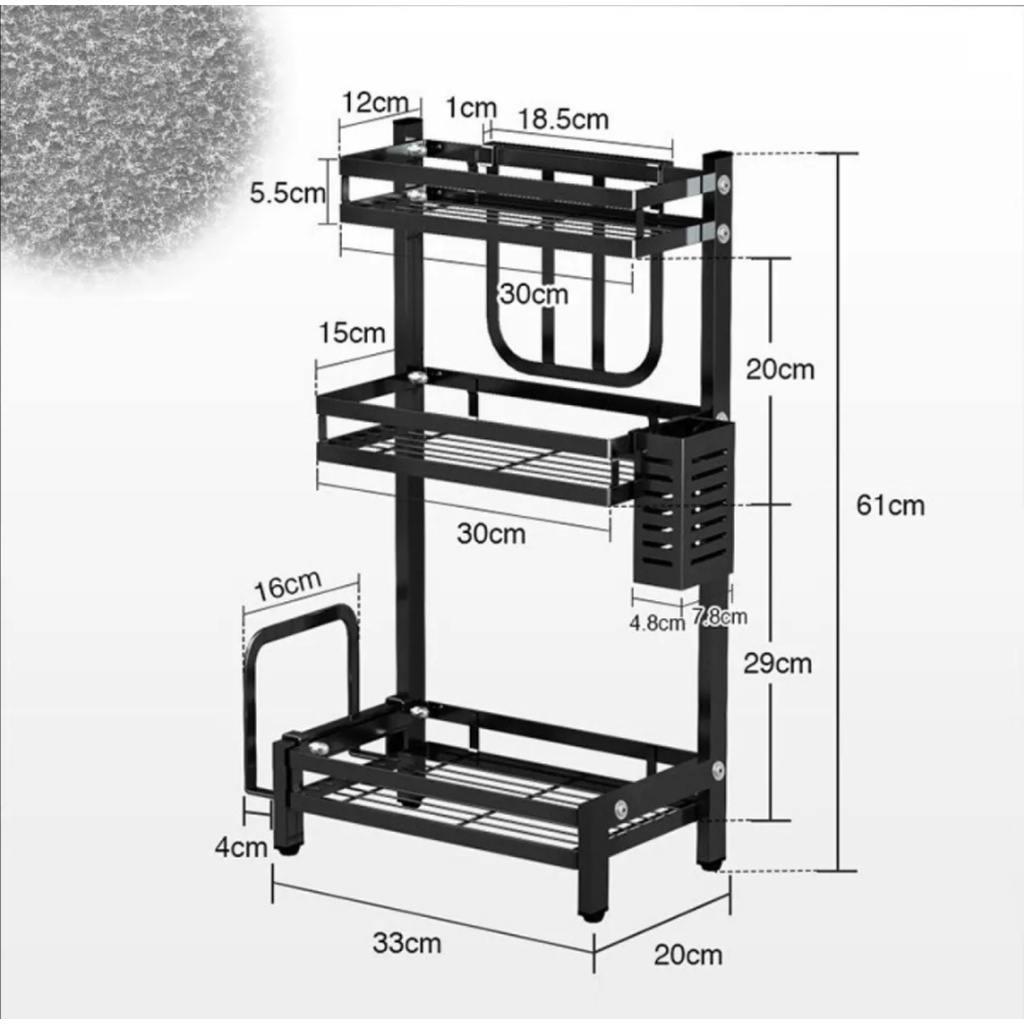 Kệ nhà bếp đựng Gia Vị 2-3 tầng. 2 tầng 33x20x43cm. 3 tầng: 3 x 20 x 61 cm. Sắt Sơn Tĩnh cao cấp