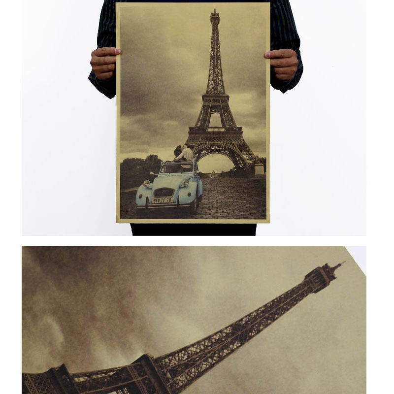 Tranh dán tường phong cách vintage họa tiết tháp Eiffel độc đáo