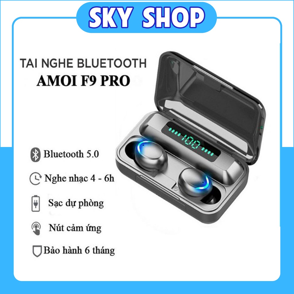 Tai Nghe Bluetooth 5.0 True Wireless Amoi F9 Pro Bản Quốc Tế Cao Cấp Cảm Biến Vân Tay , Kiêm Sạc Dự Phòng Cao Cấp