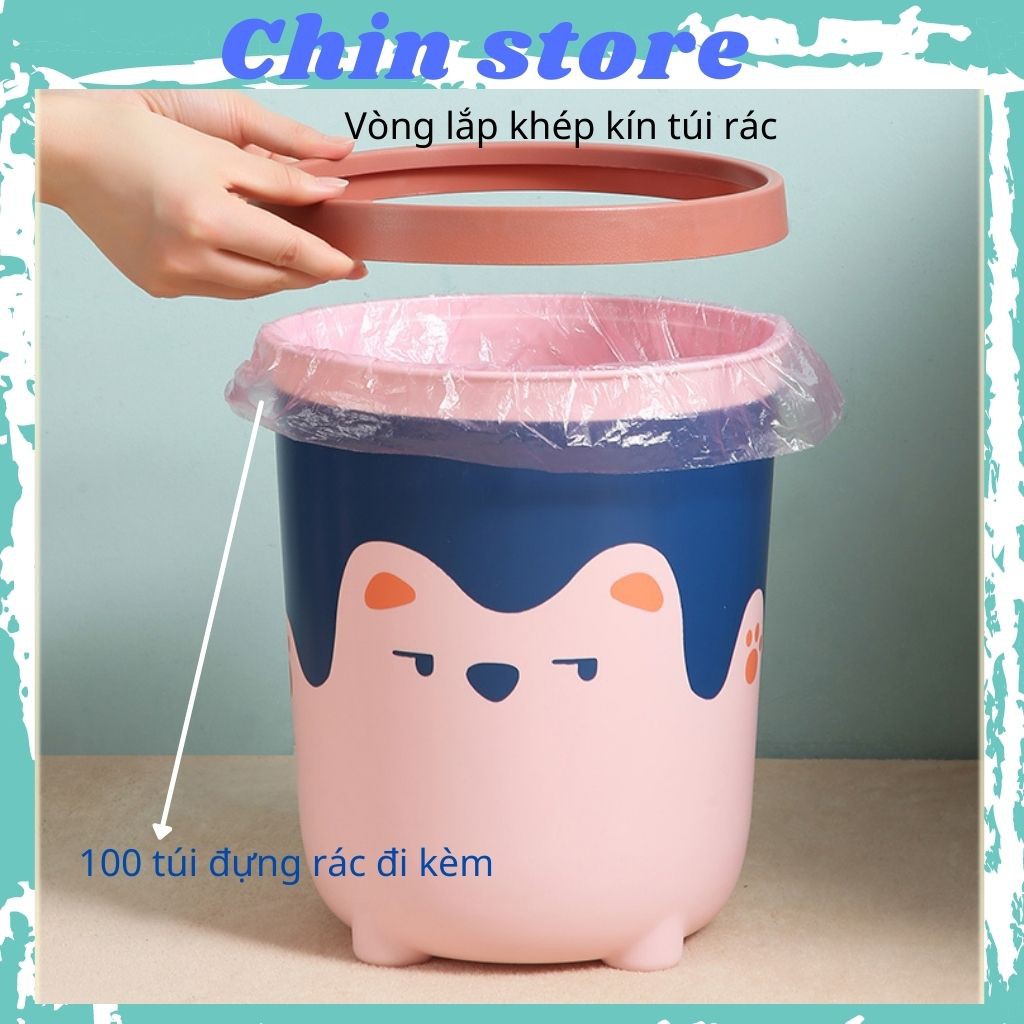 Thùng đựng rác đa năng in hình gấu bao gồm 100 túi đựng rác 24*28 cm  10L