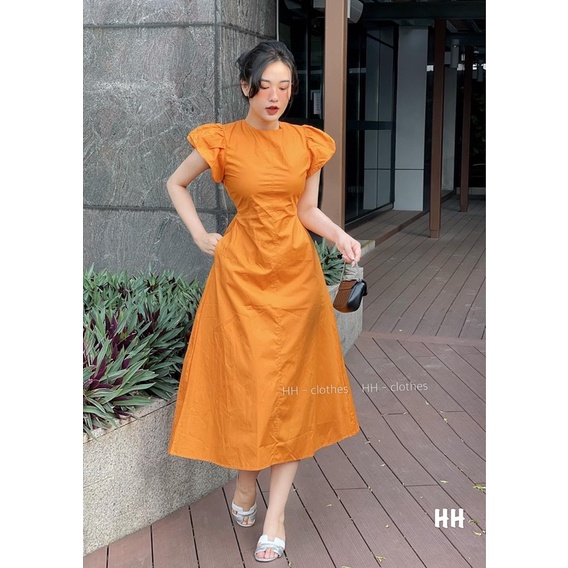(XẢ HÀNG)Váy maxi tiểu thư dáng dài rút dây sau lưng /chất liệu thô mềm