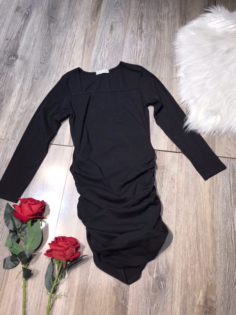 [Còn trắng, be] Váy body cổ vuông dáng nhún dúm sườn | BigBuy360 - bigbuy360.vn