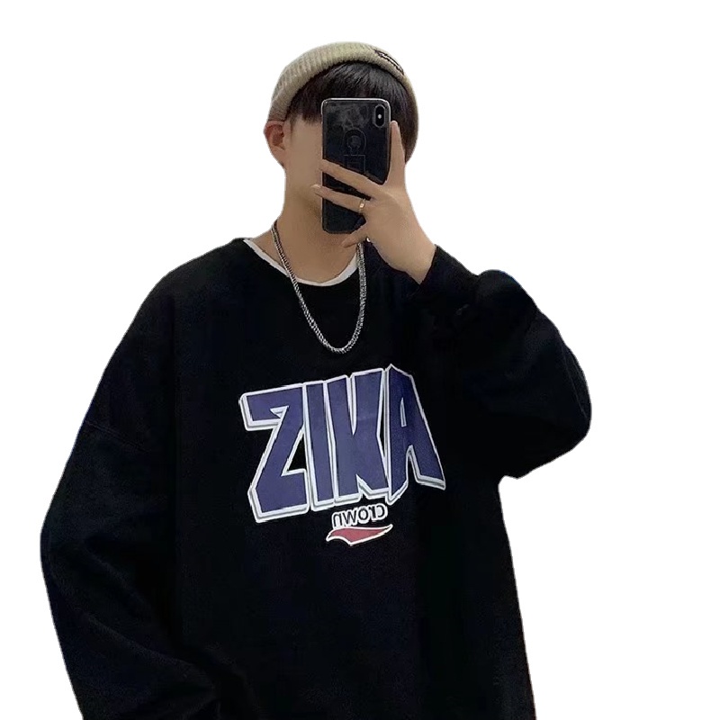 【M-5XL】Áo sweater tay dài dáng rộng cổ tròn in chữ cá tính thời trang mùa đông Nhật Bản giản dị thoải mái cho nam