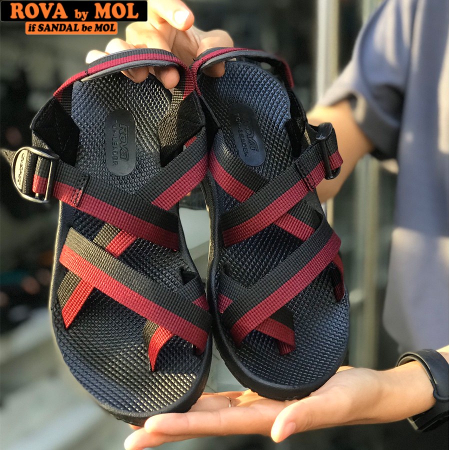 Giày Sandal Rova Unisex Nam Nữ Kiểu Cổ Điển Quai Dù Đế Cao Su Đi Học Màu Đen Đỏ RV117