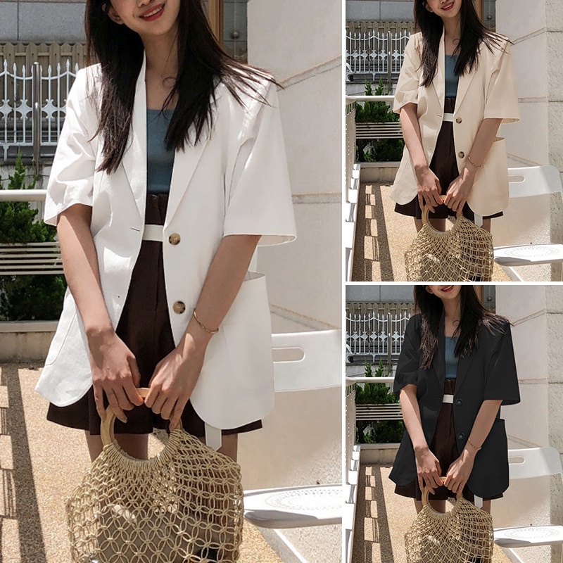 Áo Vest ZANZEA Tay Ngắn Cổ Bẻ Cài Nút Màu Trơn Thời Trang Cho Nữ
