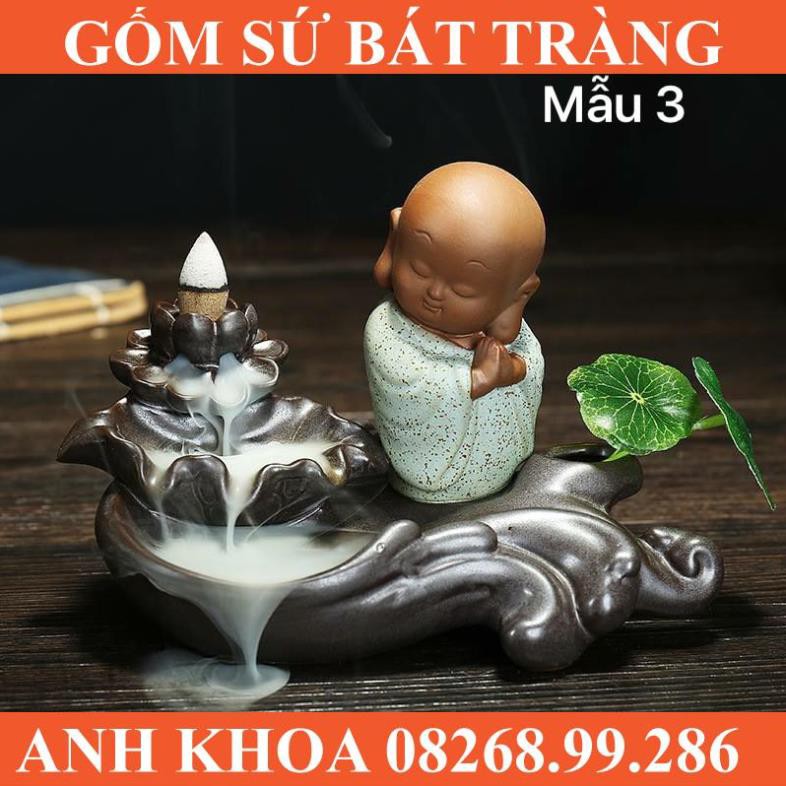 Thác khói trầm hương chú tiểu tặng 5 nụ - Gốm sứ Bát Tràng Anh Khoa