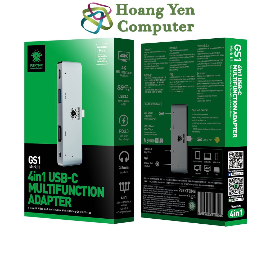 Hub Type C ra HDMI + USB 3.0 + Type C Sạc Cho laptop táo,Smartphone-Hoàng Yến Computer