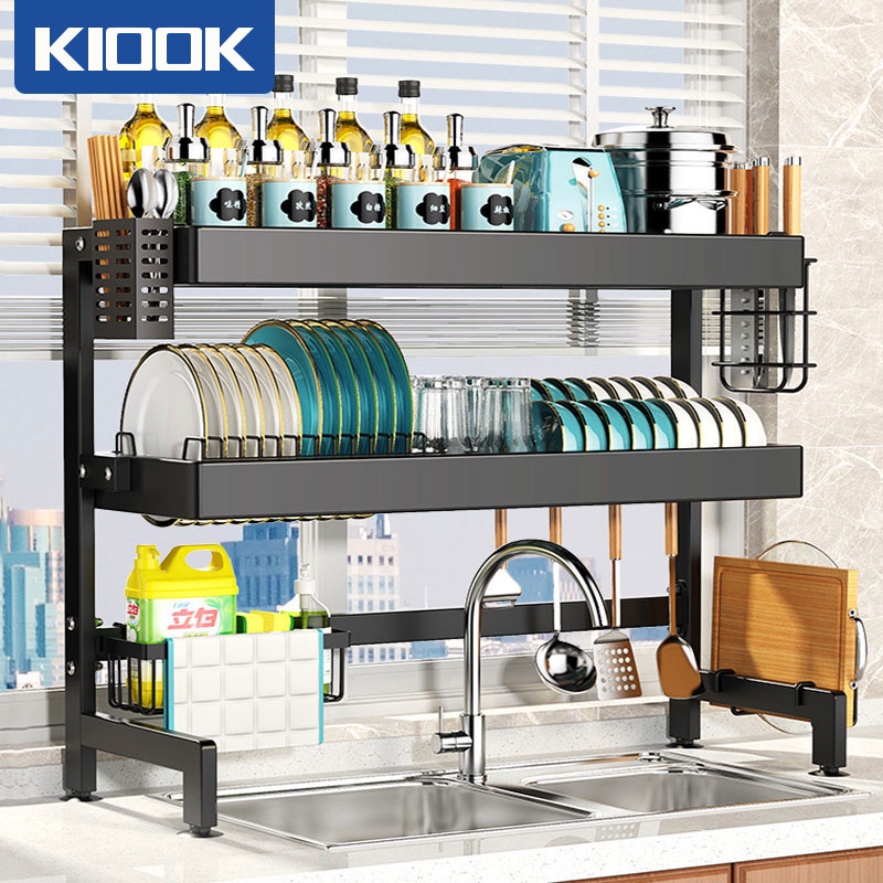 KIOOK kệ đựng chén bát Kệ Để Chén Đĩa Kệ Để Chén Đĩa Thông Minh Trên Bồn Rửa Bát Sơn Đen Tĩnh Điện Cao Cấp Kệ ché
