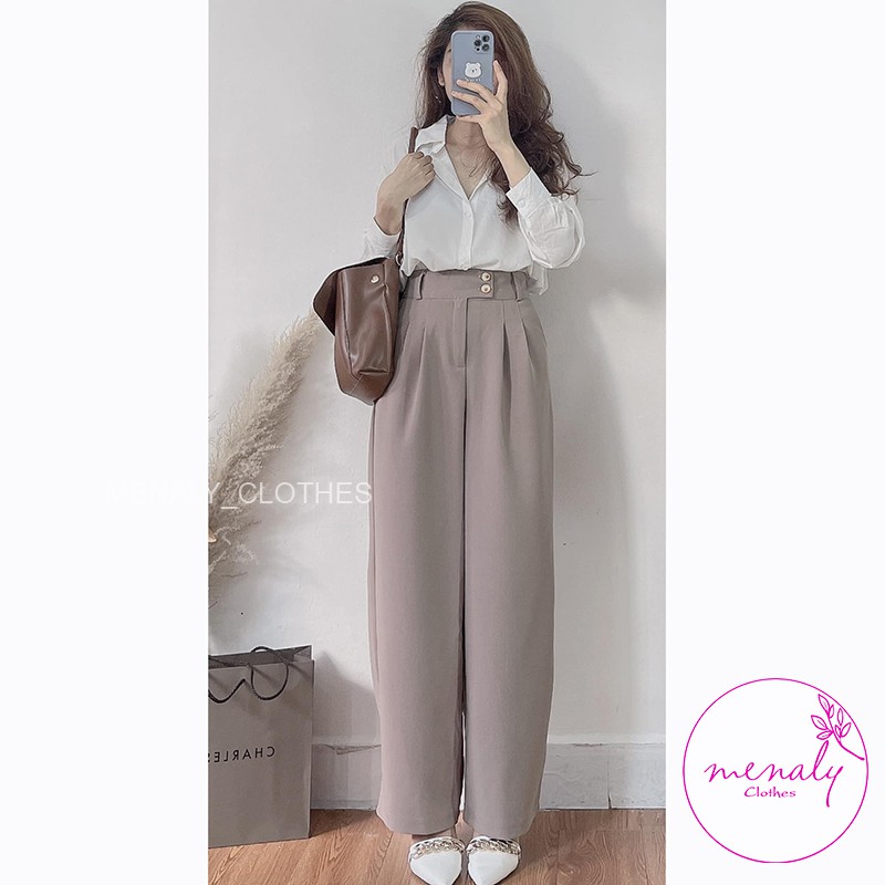 Quần suông nữ ống rộng cạp cao dáng dài QD01, mẫu quần culottes ống rộng lưng cao tôn dáng hiệu quả