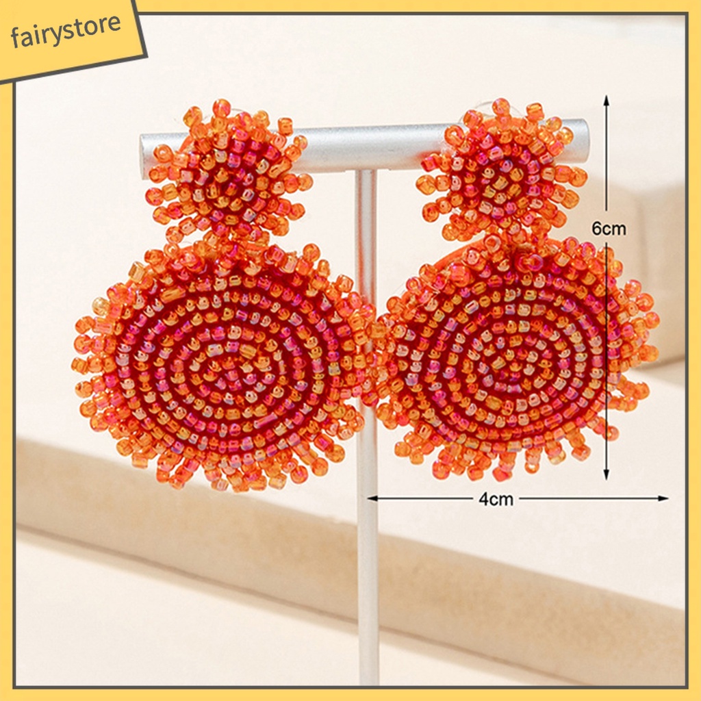 1 Đôi Bông Tai Màu Trơn Đính Hạt Hình Bông Hoa Phong Cách Bohemia Dành Cho Nữ