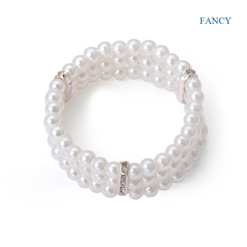 Fancy Vòng Tay Ba Lớp Đính Đá Ngọc Trai Co Giãn Thanh Lịch Có Thể Điều Chỉnh Phiên Bản Hàn Quốc Làm Quà Tặng