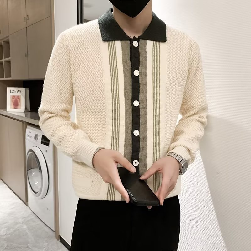 Áo Sơ Mi Dệt Kim Kẻ Sọc Dáng Ôm Phong Cách Hàn Quốc Thời Trang Cho Nam Simple Fashion áo nam đẹp áo sơ mi nam dài tay bigsize Hàn Quốc áo kiểu nam from rộng