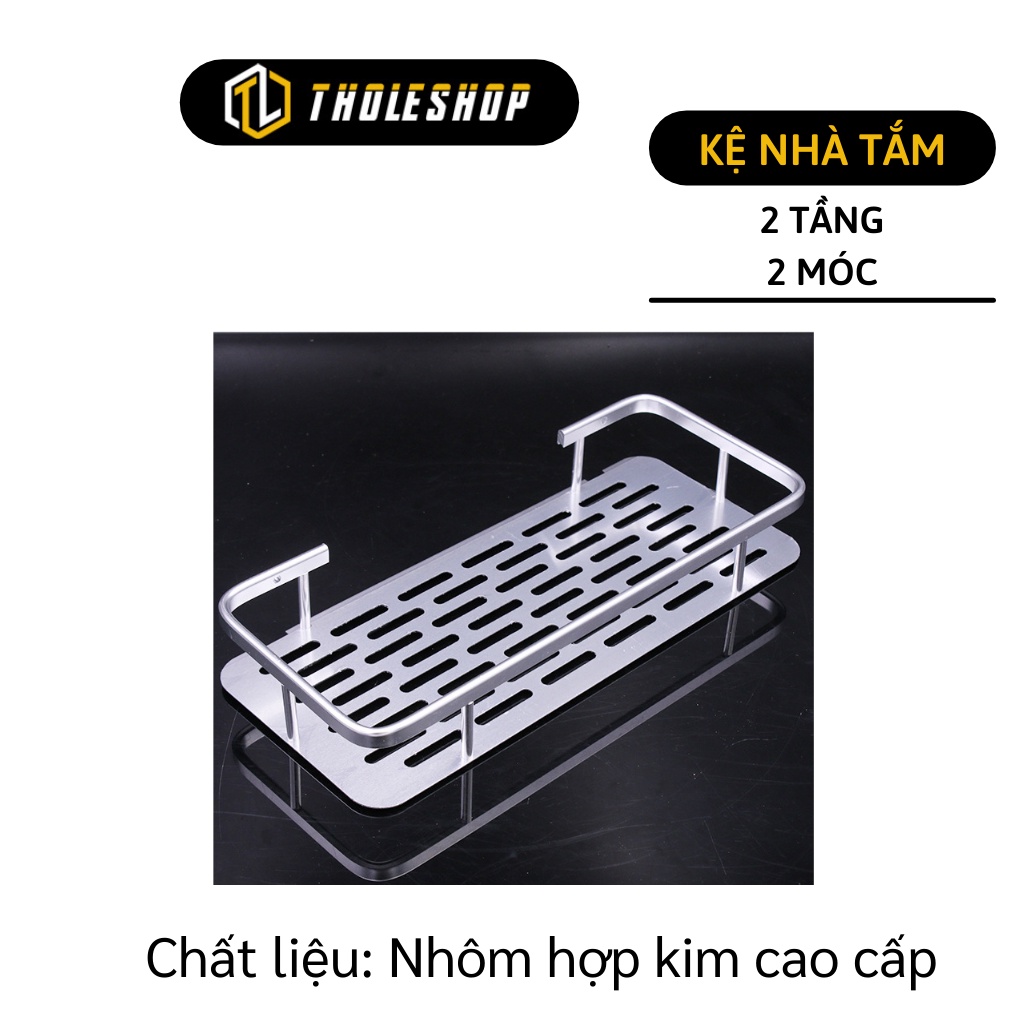 Kệ Nhà Tắm - Kệ Để Dầu Gội, Sữa Tắm, Để Gia Vị 2 Tầng Có 2 Móc Treo Khăn 8788