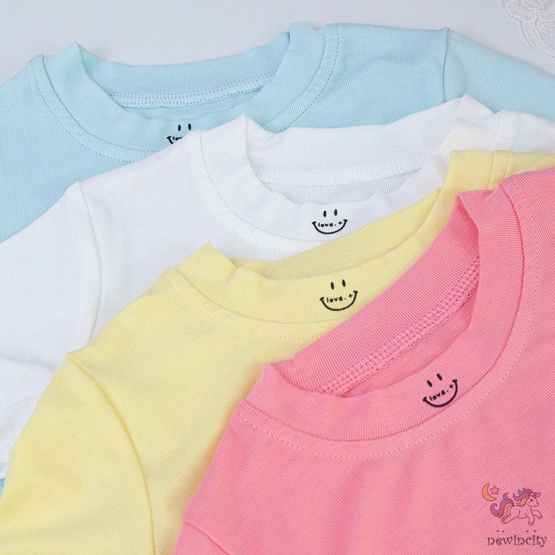 Áo Thun Tay Ngắn Màu Sắc Trơn Thời Trang Mùa Hè Hàn Quốc Dành Cho Bé Gái