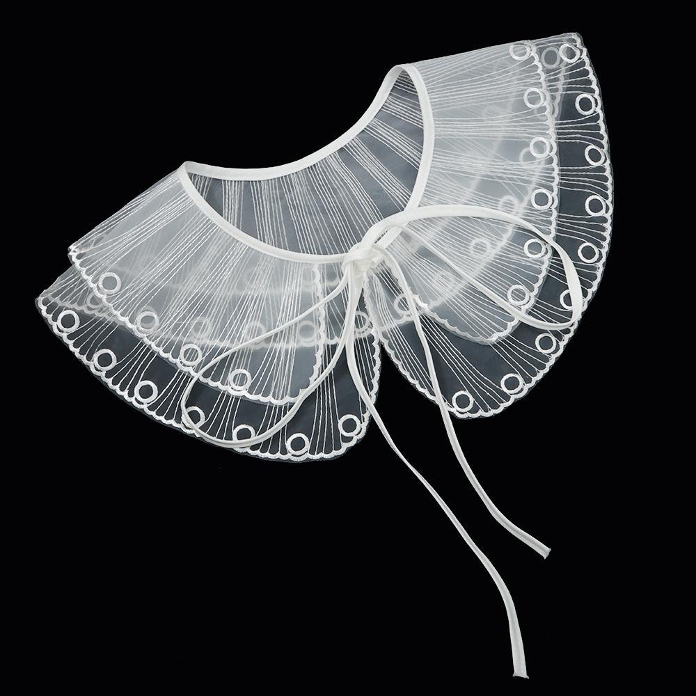 Áo Sơ Mi Chiffon Giả Khăn Choàng Cổ Phối Ren Thêu Hoa Xinh Xắn