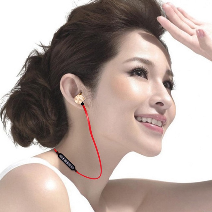 Tai nghe bluetooth 2 bên S8 có dây choàng cổ 2 đầu hít nam châm