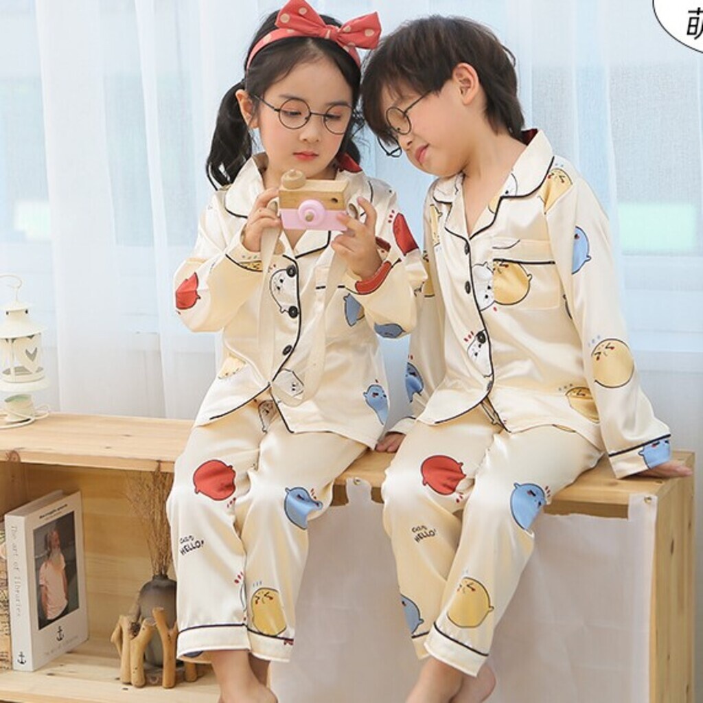 Bộ pijama lụa xuất xịn, đồ bộ trẻ em dài tay In Pikachu Cực Xinh Cho Bé Trai Bé Mặc Đều Xinh Cho Bé Từ 6-28Kg -Tiny Kids