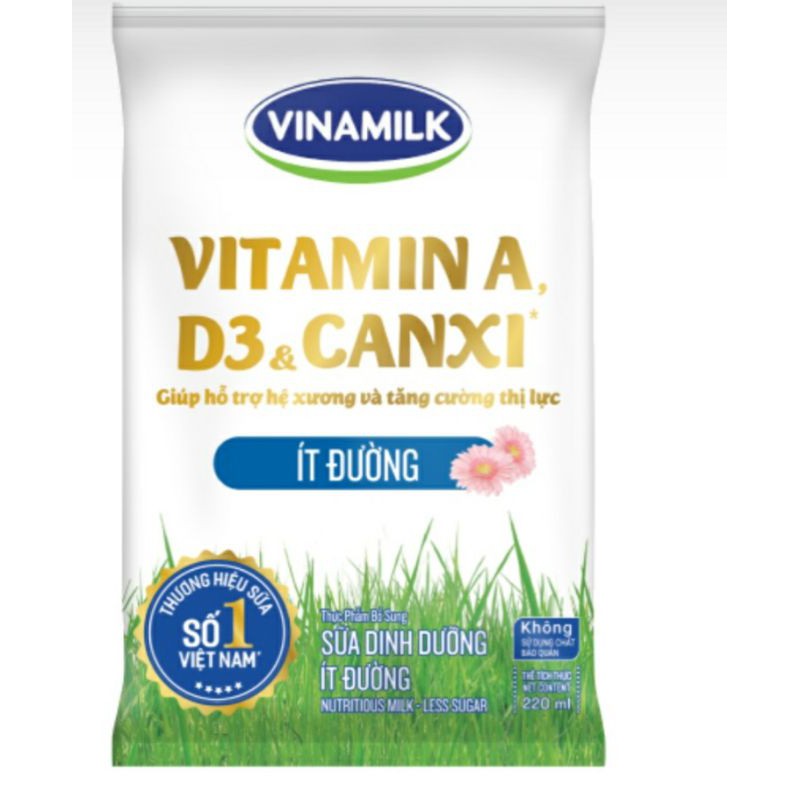 THÙNG 48 BỊCH SỮA ÍT ĐƯỜNG VINAMILK 220ml