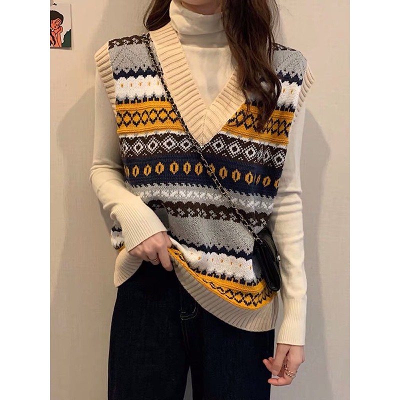 [HÀNG ORDER] Áo gile len retro jacquard thổ cẩm chất đẹp hàng Quảng Châu, áo gile thời trang nam nữ Ulzzang Wind | BigBuy360 - bigbuy360.vn