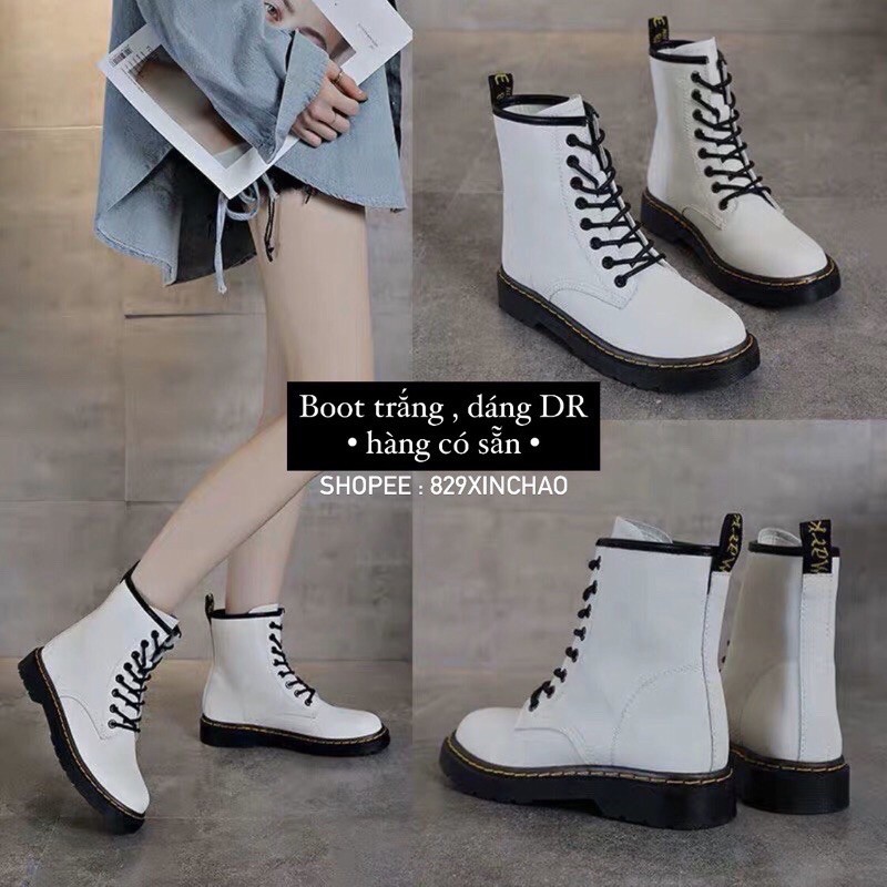 sẵn/ Boot Dr trắng 🖤 giày da martins 🤪Giày trắng cao cổ đế thấp, chất da trắng mịn (ĐẶT GIAO LUÔN) | BigBuy360 - bigbuy360.vn