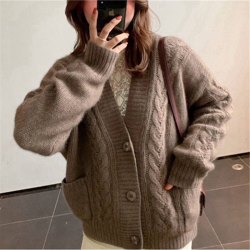 Áokhoáccardigandệtkimdáng rộng phong cách retro hàn quốc dành cho nữ