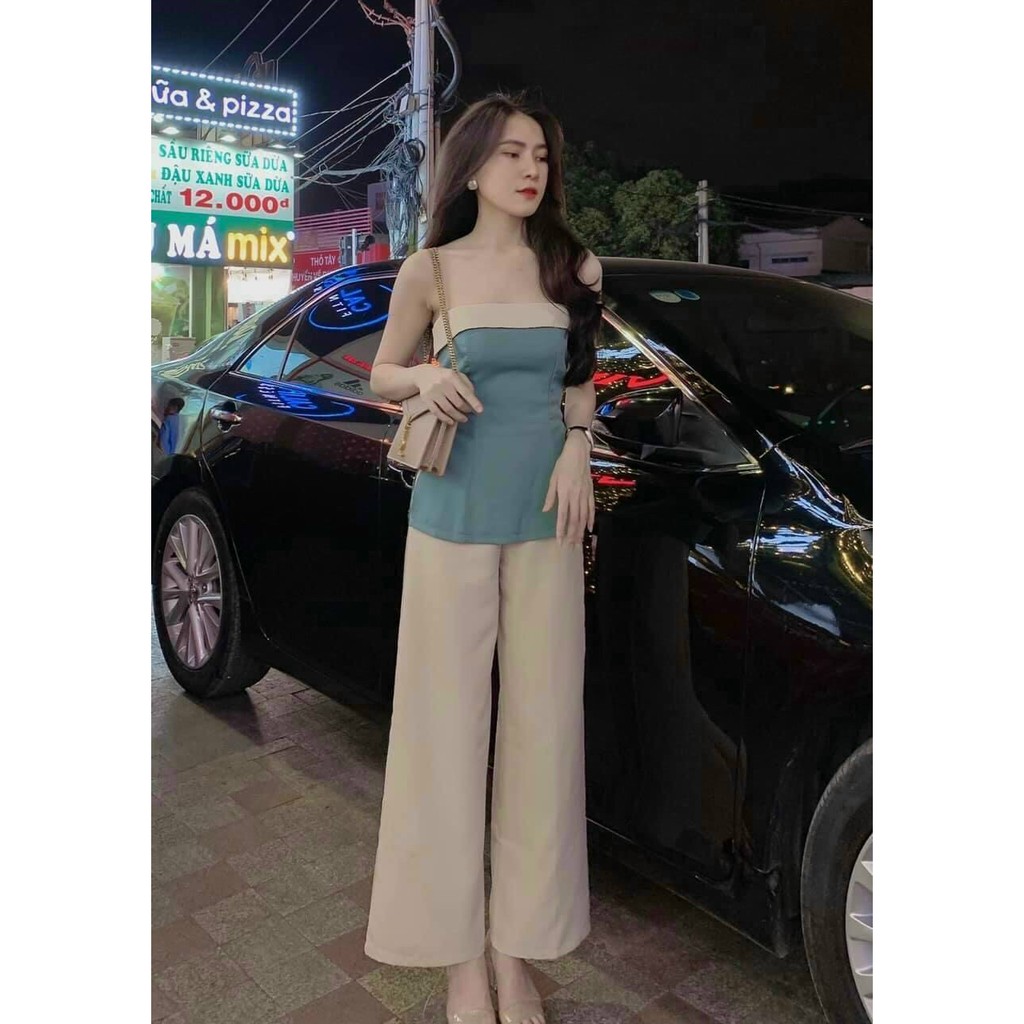 Set Bộ Áo Cúp Ngực Xẻ Tà Và Quần Dài Rose Fashion