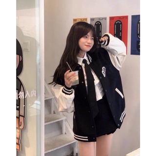 Áo khoác Bomber dạ mix tay da nữ sinh