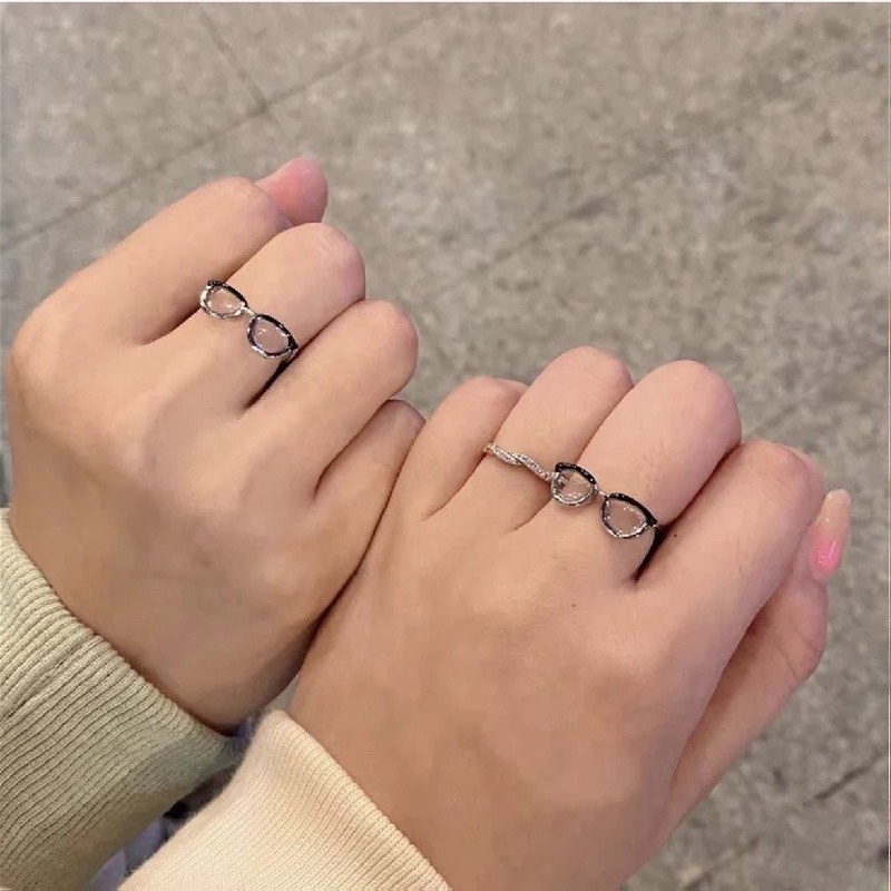 Nhẫn Đeo Tay Mặt Hình Mắt Kính Dễ Thương Thời Trang Nhật Hàn