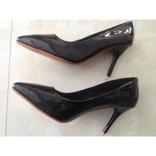 Giày Cao Gót Đen Bóng 7cm