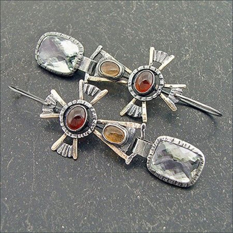 Khuyên Tai Đính Đá Quý Tự Nhiên Nhiều Màu Phong Cách Bohemian Cổ Điển